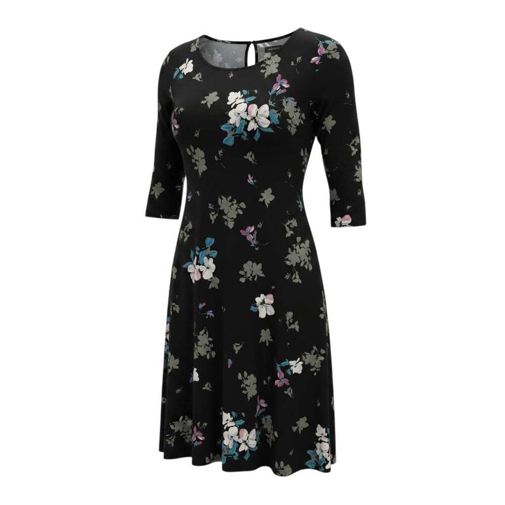 J. Jill Women's Size L Wearever Collection Black Floral Knit Fit & Flare Dress